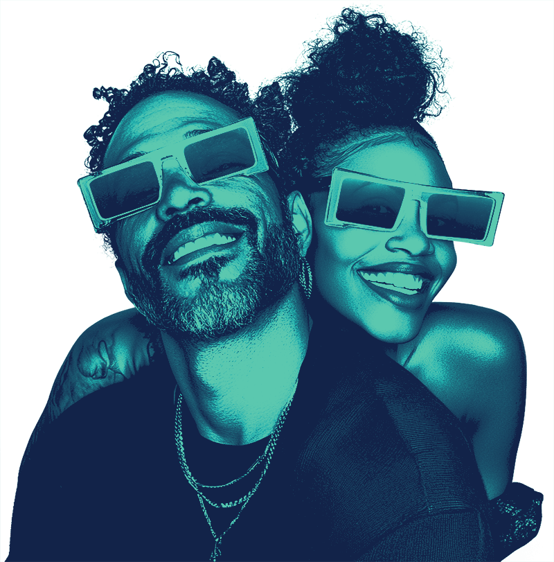 man and woman smiling